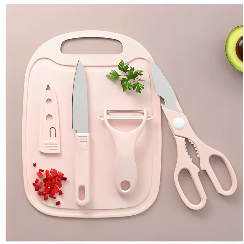KIT Facas Tesoura Descascador Tábua Coloridos de Cozinha